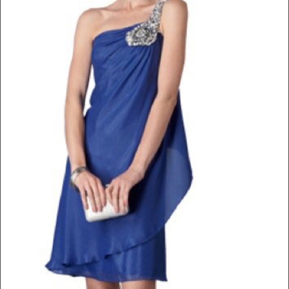 Blue Sparkly One Shoulder Formal Mini Prom Dress